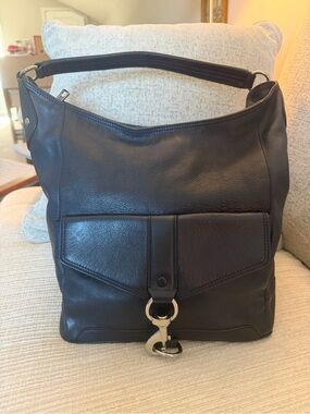 Rebecca Minkoff Hudson Moto Black Leather Shoulder Hobo 11x11.5